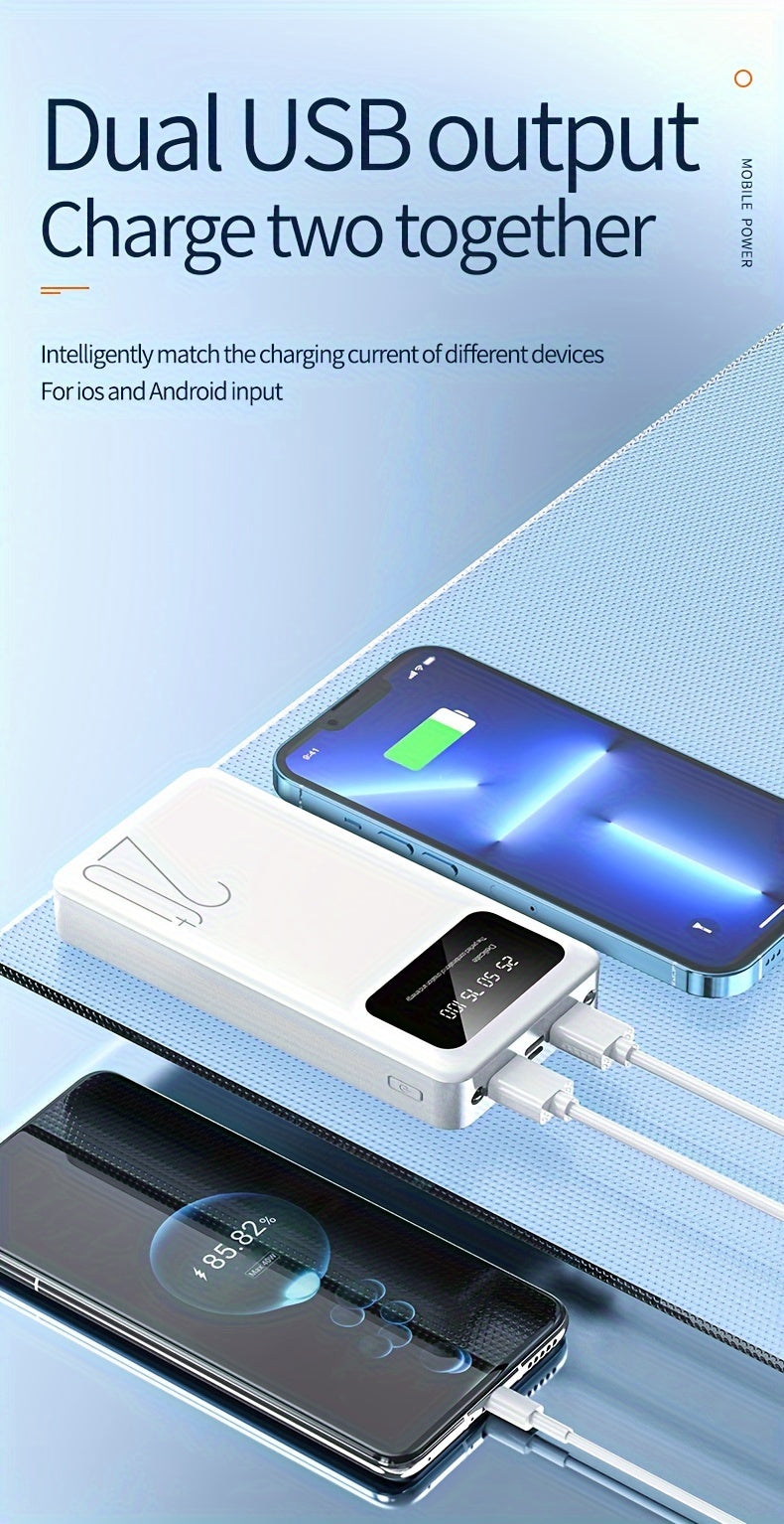 10000/20000MAh High-capacity Portable Power Bank, 5V2.1A Portable USB Charger, Compatible With Android/iPhone Devices
(2xUSB Output, Type-c, Micro), With LED And Digital Display, Safe And Stable Polymer Lithium Battery.