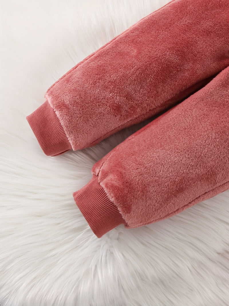 2-piece Baby's LOVE Embroidery Warm Fuzzy Hoodie + Cute Bear Bag + Casual Pants, Toddler &amp; Infant Girl's Outdoor Clothing Set For Fall Winter