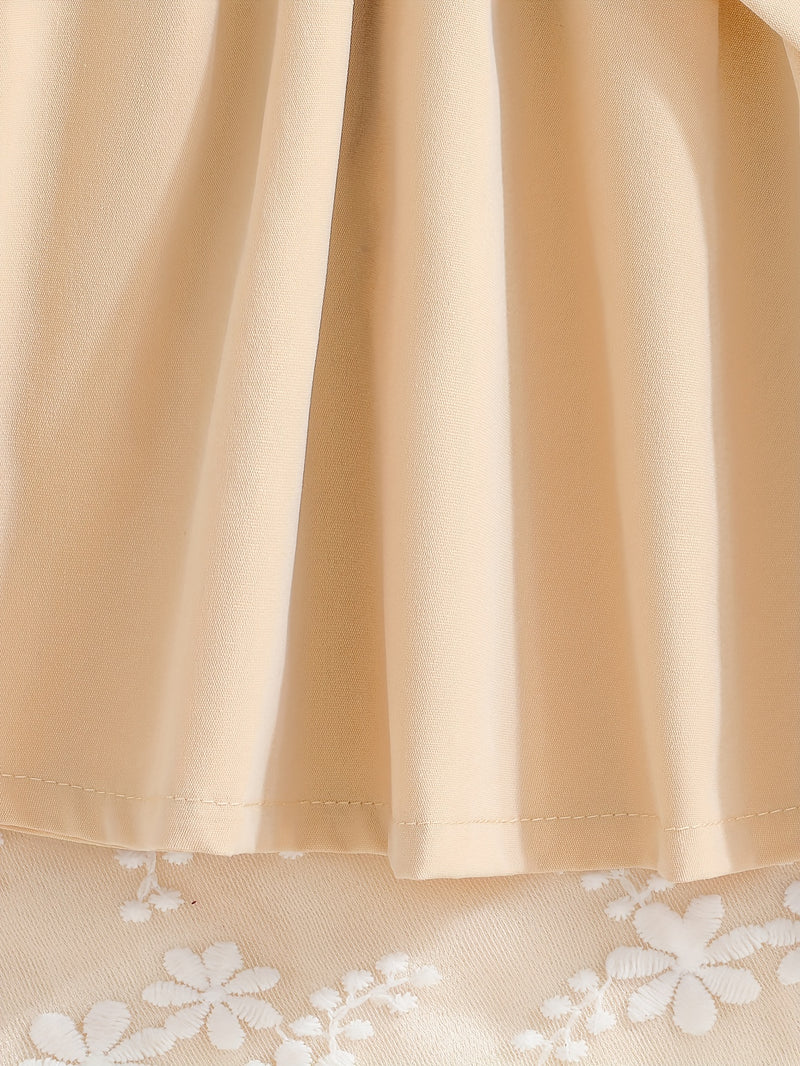 Baby Girls Fashion Button Long Sleeve Lapel Collar Coat + Bow Pleated Suspender Skirt Two-piece Set Outdoor Clothing