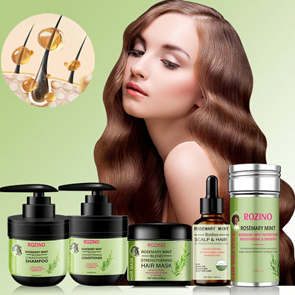 ROZINO Rosemary Mint & Nourishing Hair Mask Set - Moisturizing Care with Natural Extracts for Smooth, Silky Hair - Ideal for All Hair Types, Includes Hydrating Shampoo & Conditioner, ROZINO
