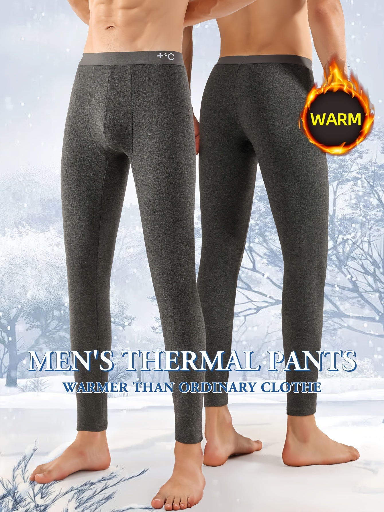 Men's Winter Fleece-Lined Thermal Pants - Slim Fit, Stretchy &amp; Warm Base Layer for Autumn/Winter