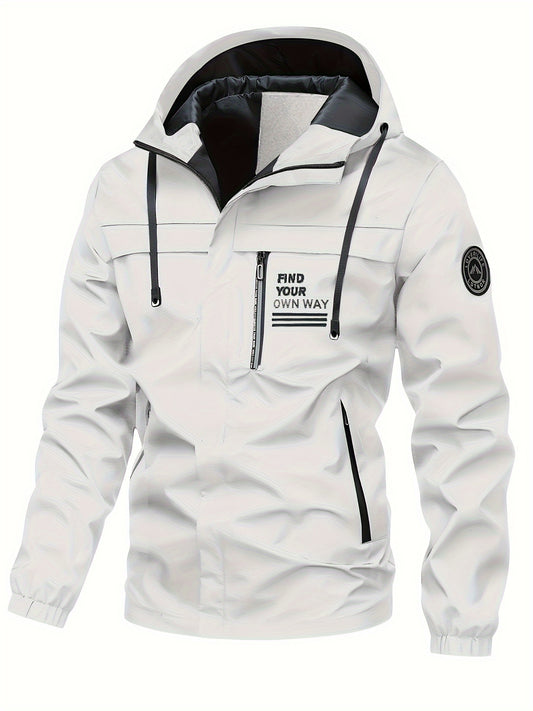 Chaqueta de plumón sintético con estampado "Encuentra tu propio camino" para hombre, de manga larga, con capucha, cómoda, cálida y moderna, para invierno, ideal como regalo.