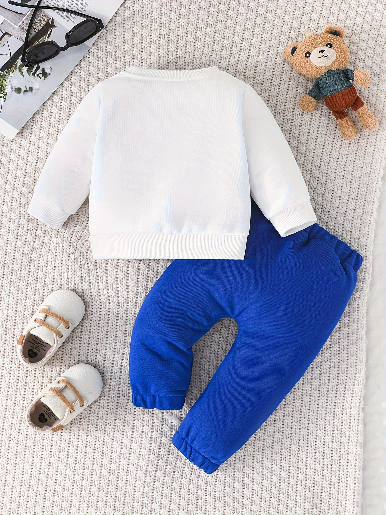 Infant Baby Spring & Autumn Cute Little Bear Print Sweatshirt Set, Long Sleeve Round Neck Top + Trouser Outdoor Clothes Set