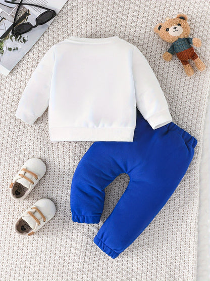 Infant Baby Spring &amp; Autumn Cute Little Bear Print Sweatshirt Set, Long Sleeve Round Neck Top + Trouser Outdoor Clothes Set