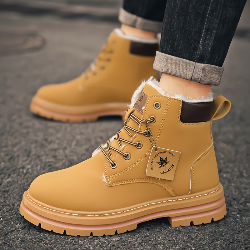 Men's High-Top Lace-Up Sneakers - Ultra Comfortable, Warm Fleece-Lined Casual Shoes for Outdoor Walking & Jogging