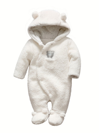 Unisex Baby Winter Warm Coats, Cute Bear Shape Hooded Footed Romper, Newborn Infant Jumpsuit Snowsuit Fleece Bodysuits, Suitable For Indoor And Outdoor Wear