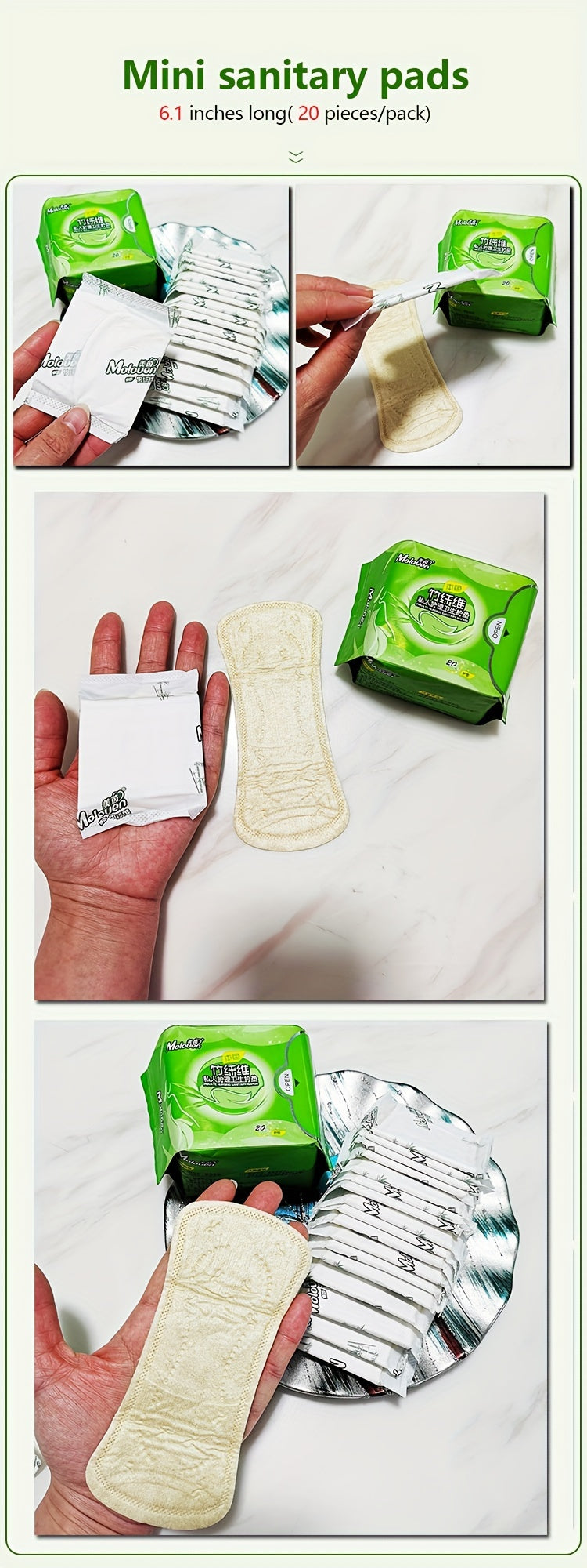 Moloven Bamboo Fiber Panty Liners for Women, Unscented Daily Use Feminine Pads with Wings, Ultra-Thin High Absorption Non-Woven Liners, Soft Comfort Menstrual Pads Multipack - 29/36 Count
