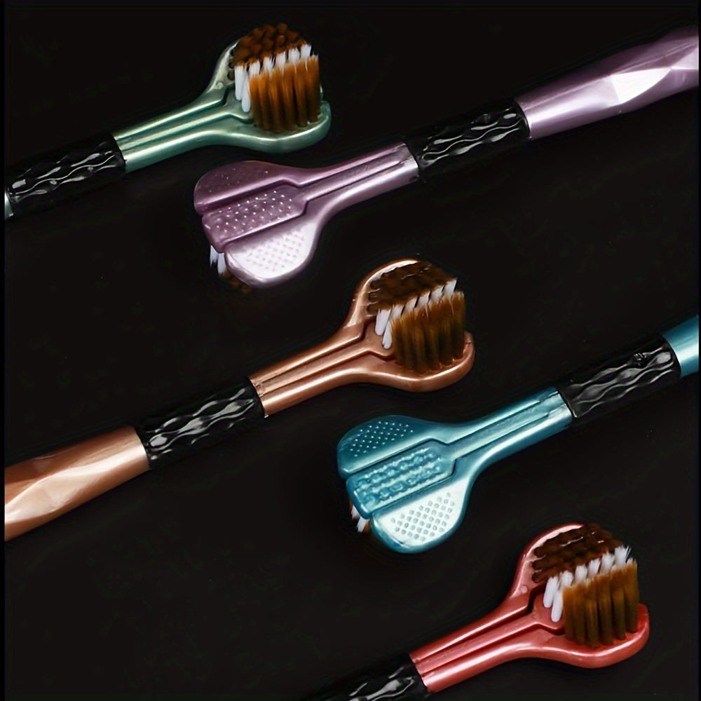 5pcs Ultra-Soft Triple-Sided Adult Toothbrushes - Hypoallergenic, Formaldehyde-Free with Nylon Bristles for Deep Cleaning & Fresh Breath, Ergonomic Design in Vibrant Colors