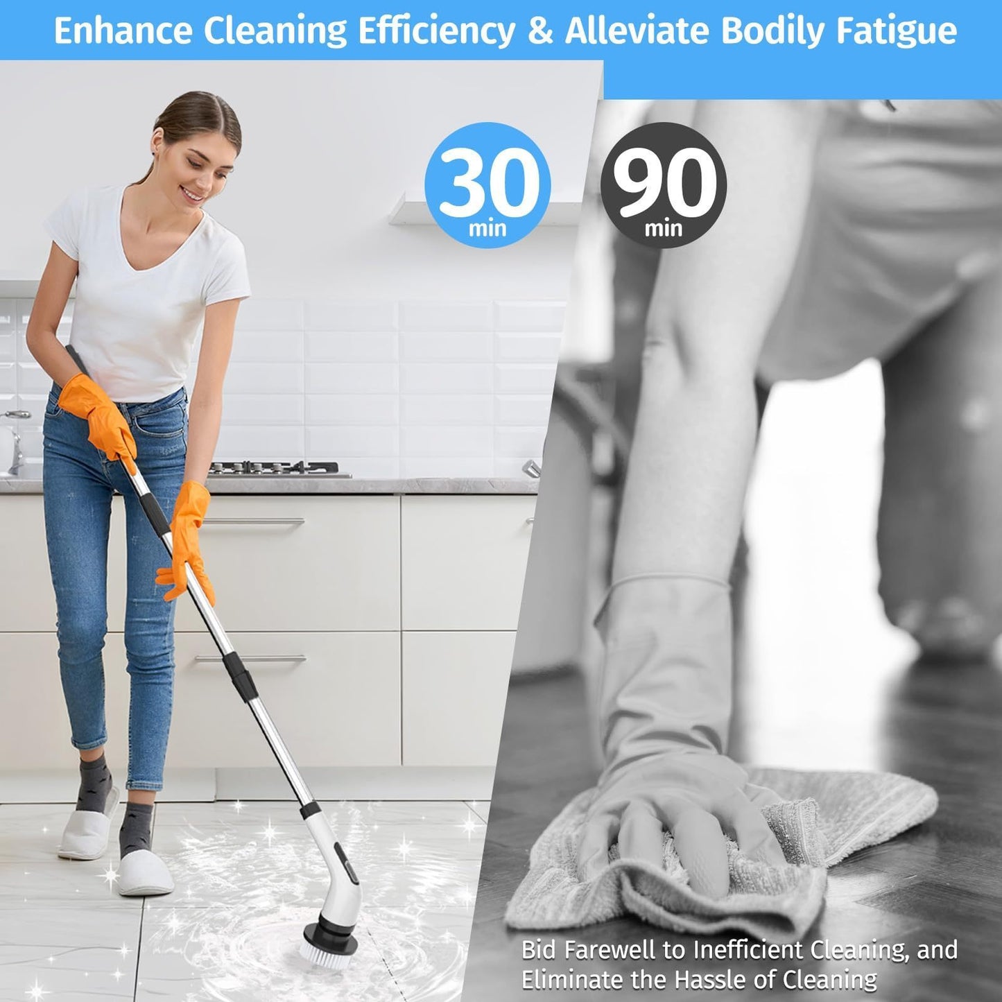 INSKAM 7-in-1 Cordless Electric Cleaning Brush Set, ABS Plastic, Hard Firmness, Rechargeable Lithium Battery, USB Charging, 2500mAh, 2 Speeds, Interchangeable Heads, Multi-Component Kit for Living Room, Bathroom, Outdoor, Flo