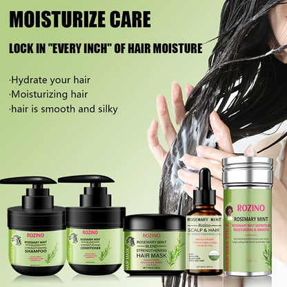 ROZINO Rosemary Mint & Nourishing Hair Mask Set - Moisturizing Care with Natural Extracts for Smooth, Silky Hair - Ideal for All Hair Types, Includes Hydrating Shampoo & Conditioner, ROZINO