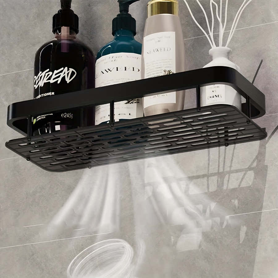 Easy-Install No-Drill Wall Shelf for Bathroom & Kitchen - Durable Plastic Shower Caddy with Hooks, Perfect for Shampoo & Accessories Storage