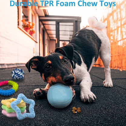 20 paquetes de juguetes masticables para cachorros: juguetes para la dentición, mordedores y cuerdas resistentes, paquete de juguetes de goma azul para perros pequeños, lindas pelotas interactivas para perros de razas pequeñas.