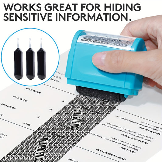 Identity Theft Protection Roller Stamp - Wide Privacy Guard, Secure Confidentiality Seal for Documents & Packages, Easy-to-Use with Refillable Ink