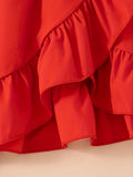 HWMFSNHFZ Elegant Girls Solid Ruffle Trim Sleeveless Belted Dress Summer Clothes Party