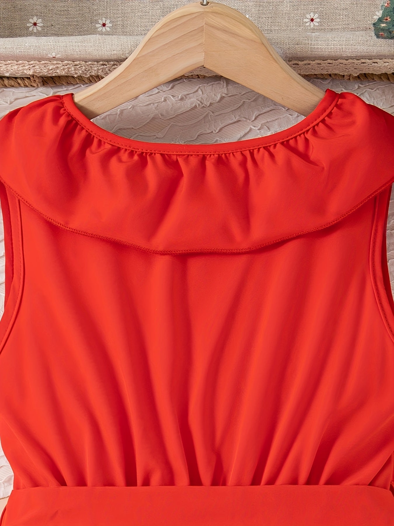 HWMFSNHFZ Elegant Girls Solid Ruffle Trim Sleeveless Belted Dress Summer Clothes Party
