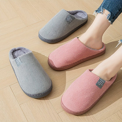 Solid Color Slippers, Casual Slip On Plush Lined Shoes, Comfortable Indoor Home Slippers