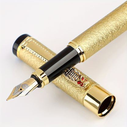 Ergonomic Matte Metal Fountain Pen with Iridium Nib 0.5mm - Perfect for Business & Office, Daily Writing, Calligraphy Practice, Business Writing Tool | Decorative Pen Design | Intricate Clip Detailing