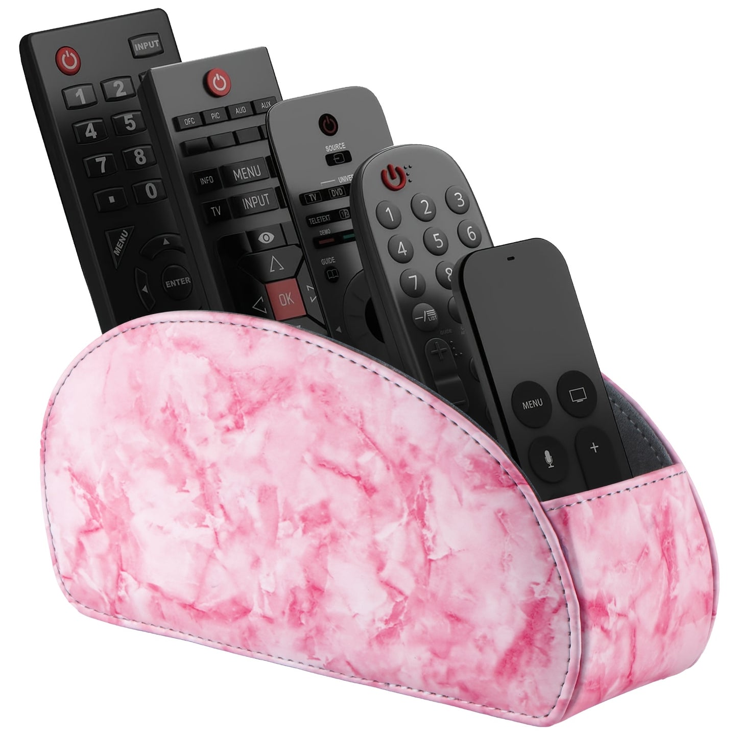 Soporte para control remoto con 5 compartimentos: caja de cuero sintético para almacenamiento en escritorio, ideal para TV, DVD, Blu-ray, reproductor multimedia y controladores de calefacción. Organizador de escritorio y cajones para el hogar.