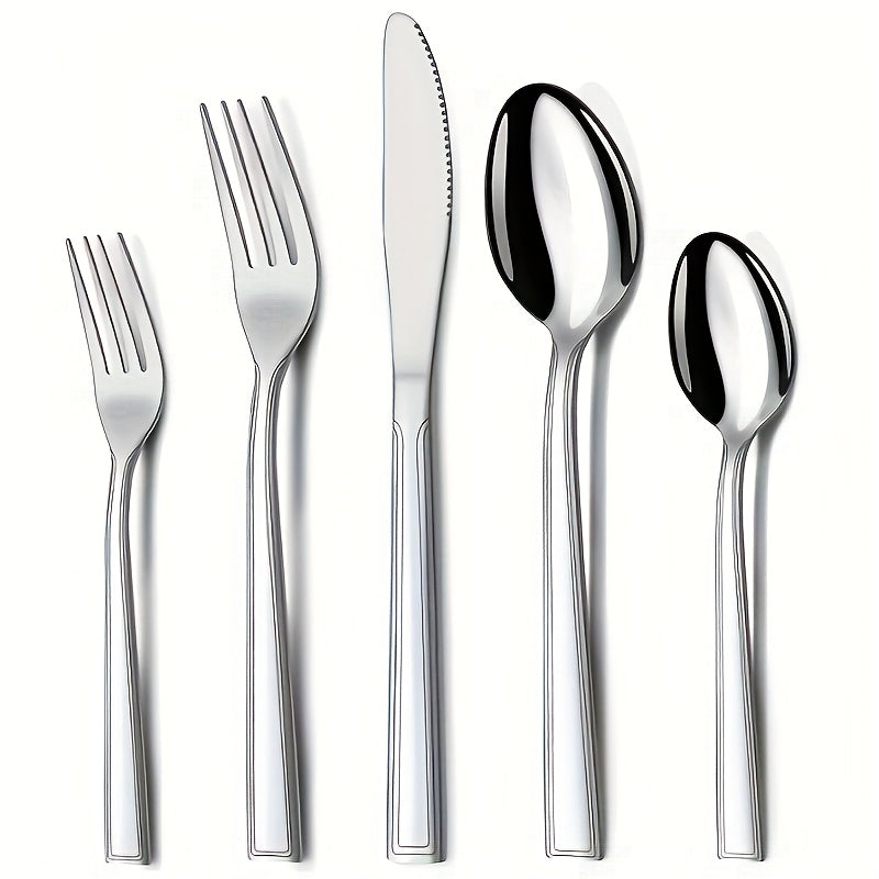 60pcs/set Stainless Steel Tableware Set For 12 People With Knives, Forks, And Spoons. Ideal For Restaurants, Parties, Weddings, Classic Strip Craftsmanship. Ergonomic Handles And High Quality Design. Comfortable Grip. Washabl