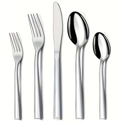60pcs/set Stainless Steel Tableware Set For 12 People With Knives, Forks, And Spoons. Ideal For Restaurants, Parties, Weddings, Classic Strip Craftsmanship. Ergonomic Handles And High Quality Design. Comfortable Grip. Washabl