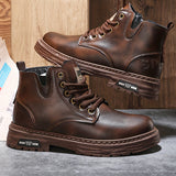 Botas vintage con cordones y cremallera lateral para hombre, resistentes al desgaste y antideslizantes para todas las estaciones.