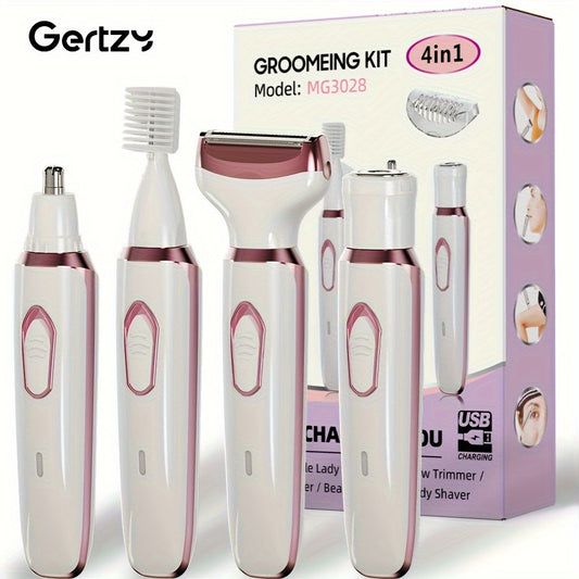 Afeitadora eléctrica recargable 4 en 1 para mujer: recortadora de rostro, nariz, piernas, axilas y línea del bikini. Kit de cuidado indoloro para uso en seco y húmedo. Portátil y recargable.