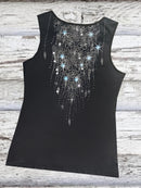 Women's Elegant V-Neck Tank Top with 3D Geometric Print, Ring Detail & Sleeveless Design - Stretchy Polyester Blend for Summer Casual Wear