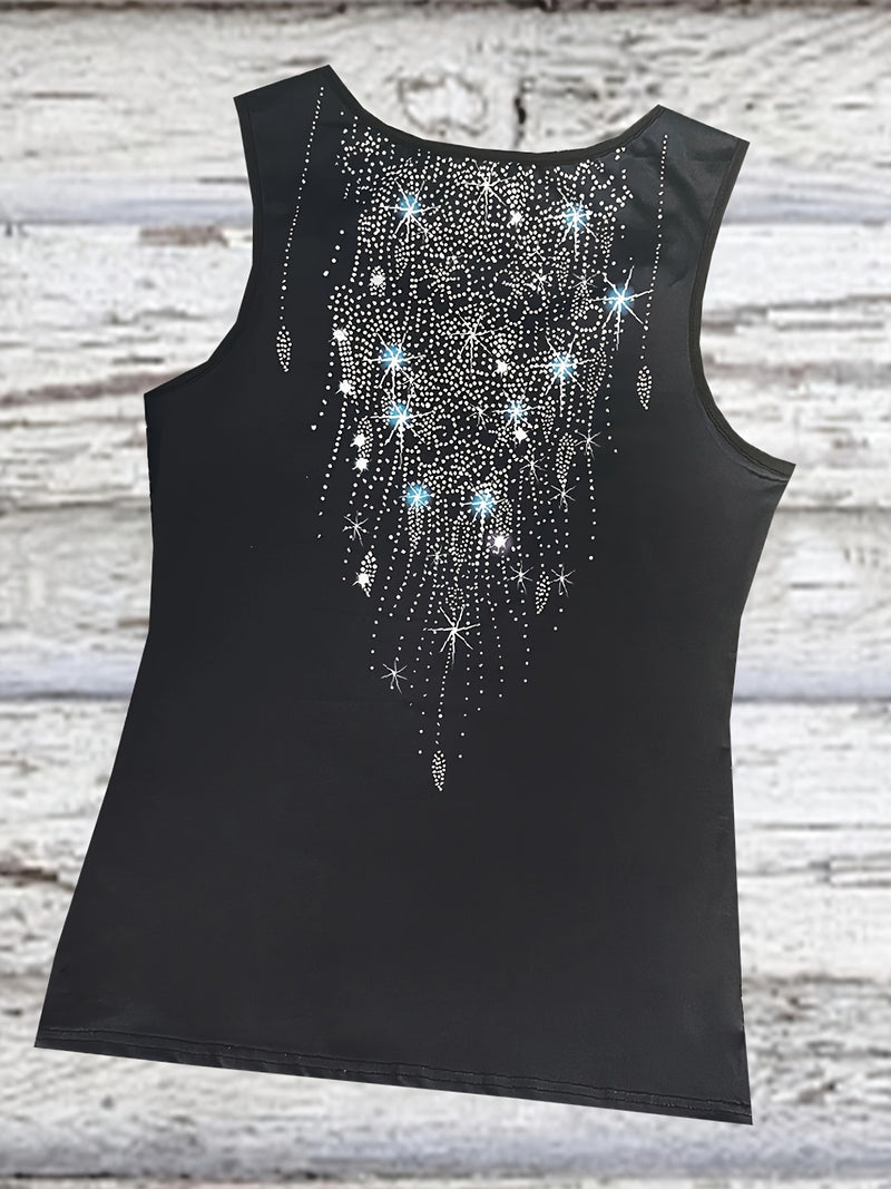 Women's Elegant V-Neck Tank Top with 3D Geometric Print, Ring Detail & Sleeveless Design - Stretchy Polyester Blend for Summer Casual Wear