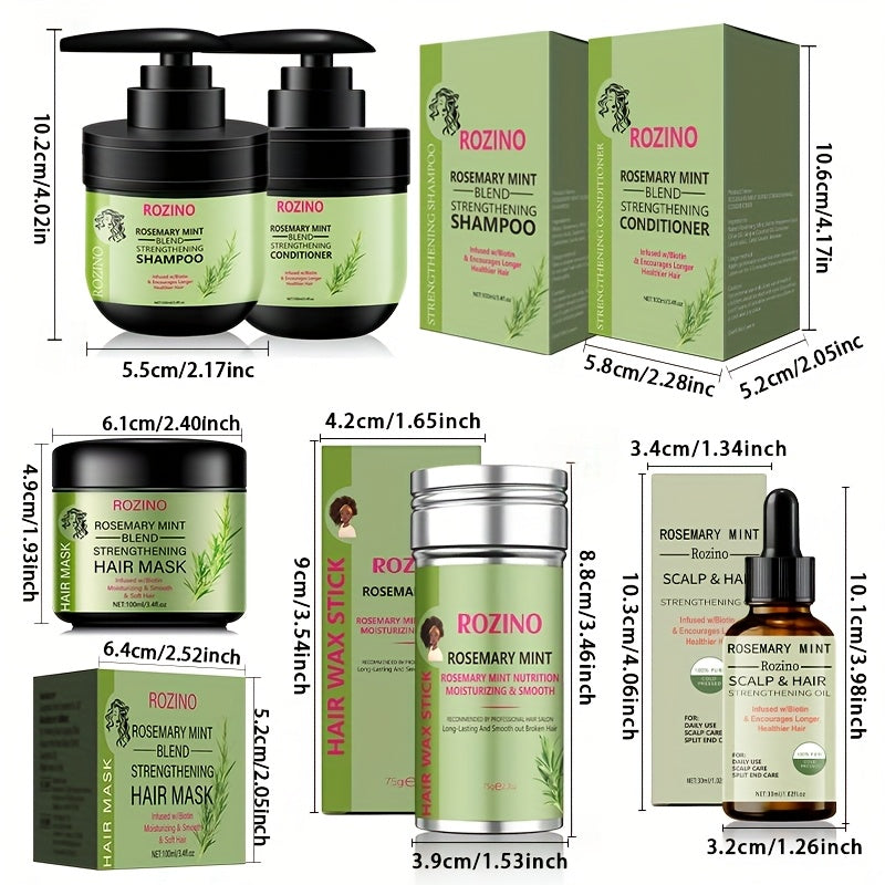 ROZINO Rosemary Mint & Nourishing Hair Mask Set - Moisturizing Care with Natural Extracts for Smooth, Silky Hair - Ideal for All Hair Types, Includes Hydrating Shampoo & Conditioner, ROZINO