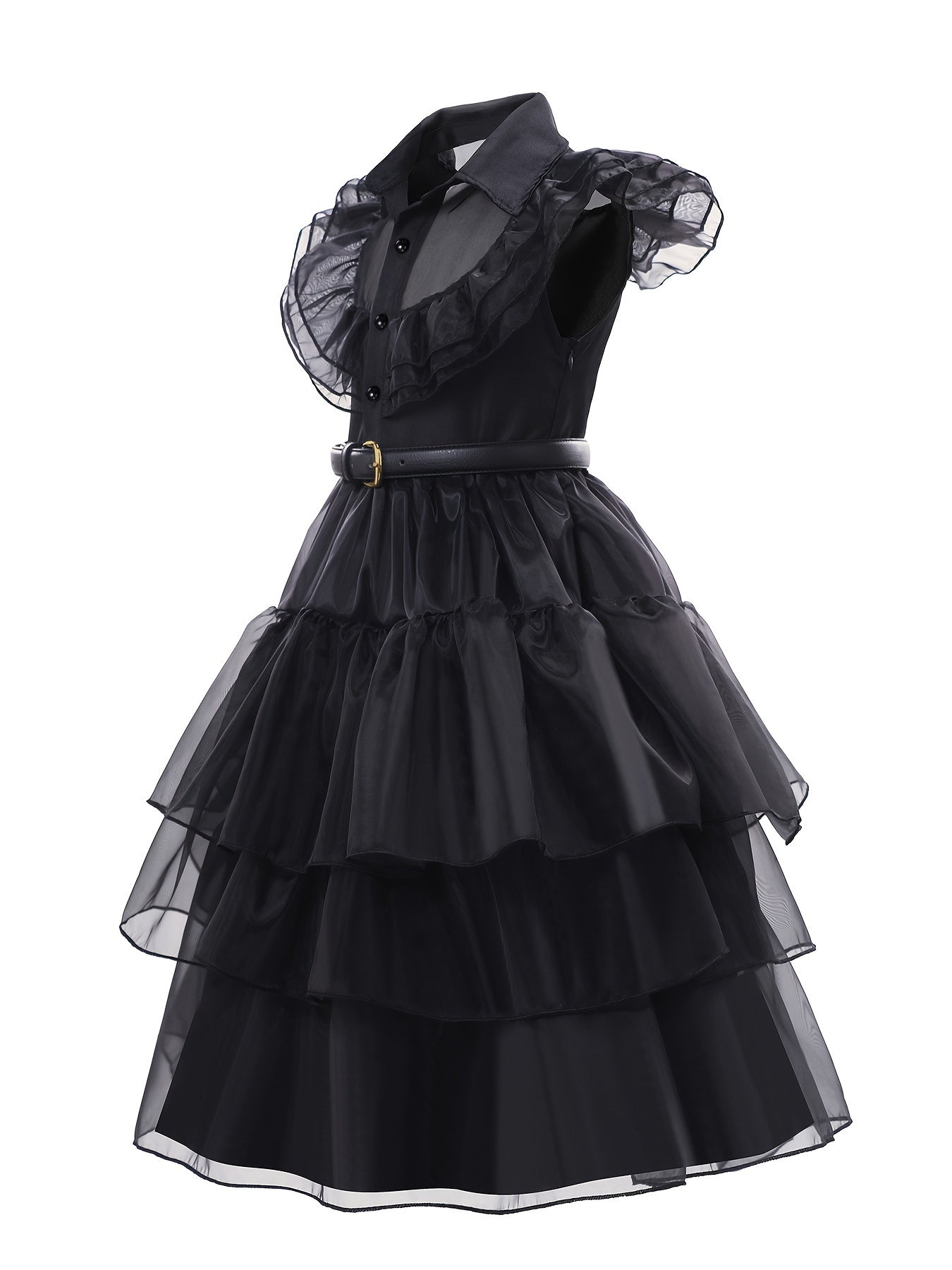 5pcs Girls' Princess Costume, V-neck Flying Sleeve Belted Elegant Long Dress Cosplay Birthday Party Halloween Prom Party Dress 2-12T With Wig Socks Necklace And Gloves Set mardi gras