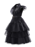 5pcs Girls' Princess Costume, V-neck Flying Sleeve Belted Elegant Long Dress Cosplay Birthday Party Halloween Prom Party Dress 2-12T With Wig Socks Necklace And Gloves Set mardi gras