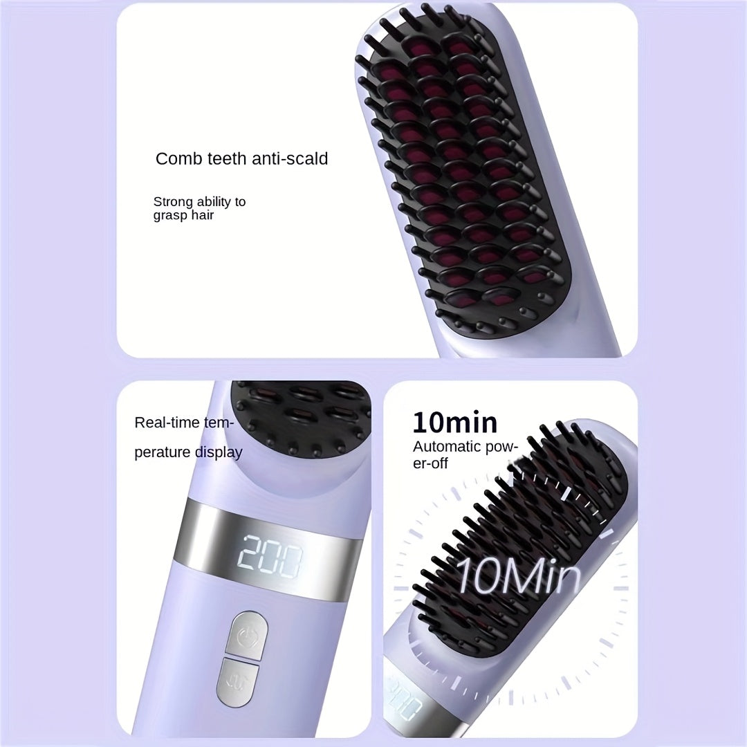 Portable Cordless Hair Straightener Brush for Women - Fast Heating, USB Rechargeable, Compact Travel Size