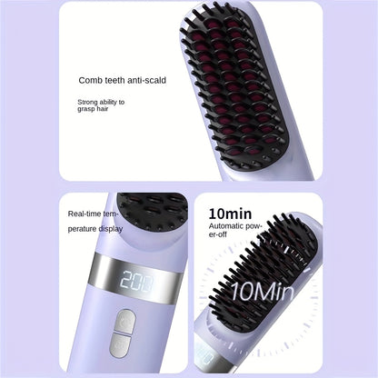 Portable Cordless Hair Straightener Brush for Women - Fast Heating, USB Rechargeable, Compact Travel Size