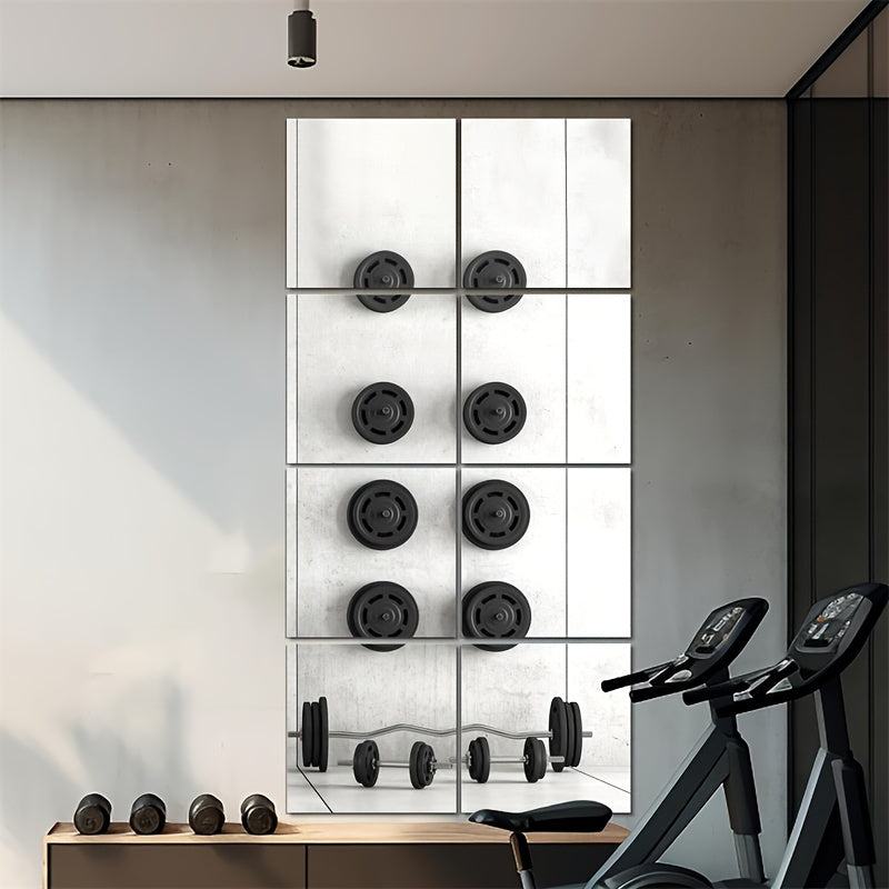 4pcs Set, 1mm Thick Square Acrylic Mirror Wall Decals - Shatterproof & Removable, Perfect for Bedroom, Living Room, Office, Kitchen, Bathroom, and Entryway Decor, Full-Length Dressing Mirror Stickers, 7.9x7.9 Inches