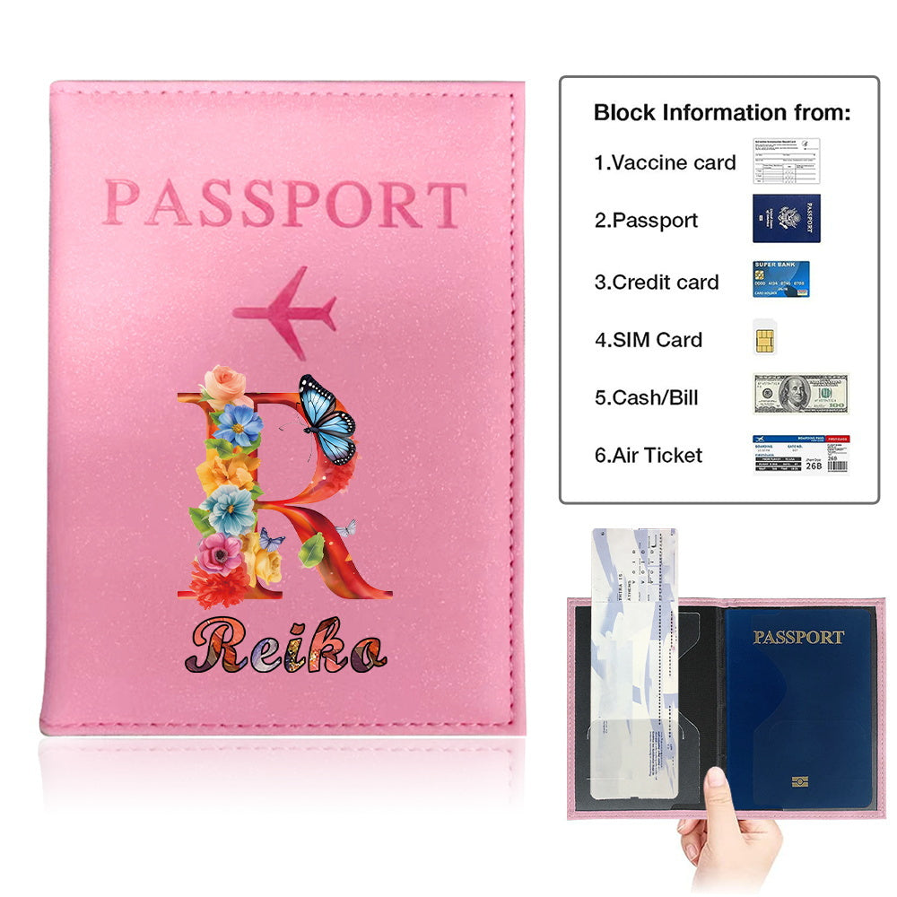 Customized Name Initial Pu Leather Passport Holder Cover Personalized Custom Ultra Slim Wallet Organizer Passport Protector Covers Personal Tailor Waterproof Card Case Storage Cases for Men Women Travel Accessories