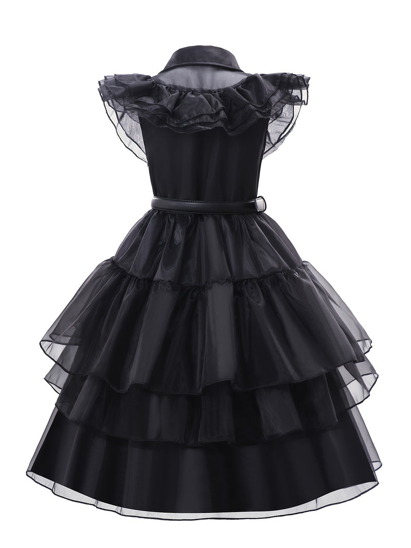 5pcs Girls' Princess Costume, V-neck Flying Sleeve Belted Elegant Long Dress Cosplay Birthday Party Halloween Prom Party Dress Dress 2-12T With Wig Socks Necklace And Gloves Set mardi gras