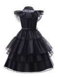 5pcs Girls' Princess Costume, V-neck Flying Sleeve Belted Elegant Long Dress Cosplay Birthday Party Halloween Prom Party Dress 2-12T With Wig Socks Necklace And Gloves Set mardi gras