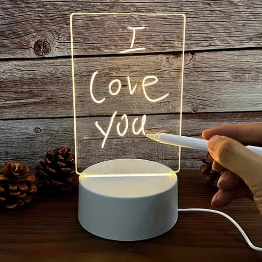 1pc 3D Acrylic LED Night Light, DIY Writing Board Series, White Base with Pen, Removable Message Board, Creative Gift, Transparent Illuminated Acrylic Sign, Desktop Decorative USB Lamp, Memo Pad, 36V or Below Voltage, No Batt