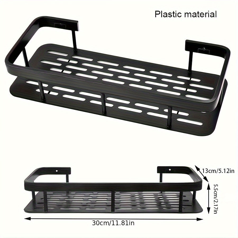 Easy-Install No-Drill Wall Shelf for Bathroom & Kitchen - Durable Plastic Shower Caddy with Hooks, Perfect for Shampoo & Accessories Storage