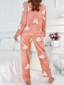 [Home Relaxation] Cozy & Warm Women's Fleece Pajama Set in Green with White Cartoon Rabbit Pattern - Soft Polyester, Anti-Static, Machine Washable - Elegant Home Loungewear with Round Neck Top & Pants for Fall/Winter, Plus Si