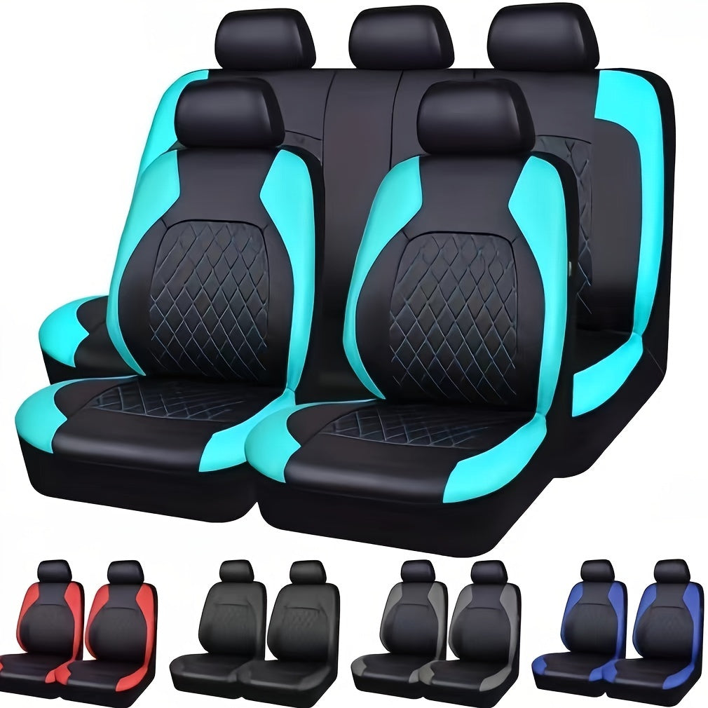 Universal Fit PU Leather Car Seat Covers Set - All-Season Luxury Synthetic Leather Auto Seat Cushions with Airbag Compatibility - Easy-Clean Hand Wash or Dry Clean - Sponge Filled, Diamond Stitched Design, Suitable for Most V