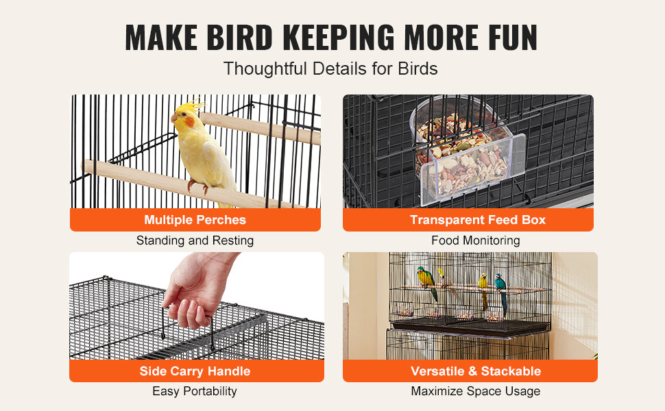 SucceBuy 30In Flight Bird Cage Stackable Divided Small Animal Cage for Kinds of Birds Pet Travel Birdcage with Handle and Perch