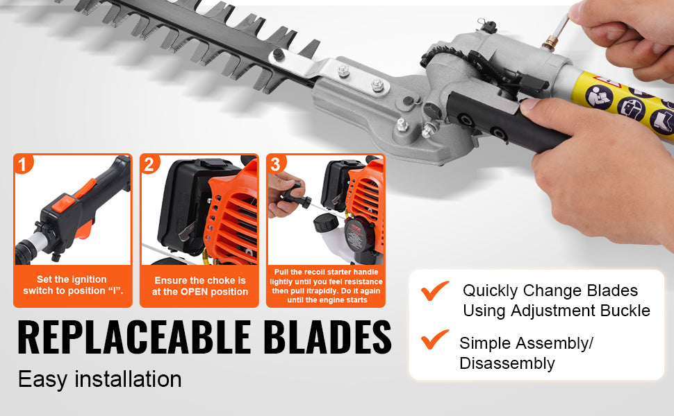 VEVOR 33CC 6-in-1 Multi-Functional Trimming Tool Gas Hedge Trimmer/Weed Eater/Brush Cutter/Pole Chainsaw Pruner w/Extension Pole