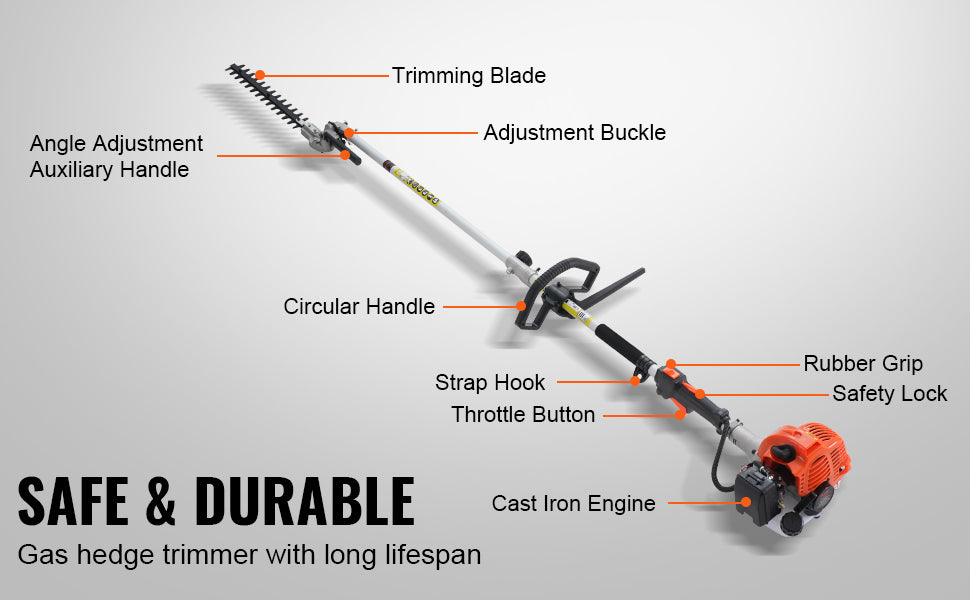VEVOR 33CC 6-in-1 Multi-Functional Trimming Tool Gas Hedge Trimmer/Weed Eater/Brush Cutter/Pole Chainsaw Pruner w/Extension Pole