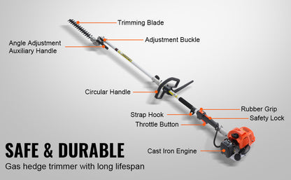 VEVOR 33CC 6-in-1 Multi-Functional Trimming Tool Gas Hedge Trimmer/Weed Eater/Brush Cutter/Pole Chainsaw Pruner w/Extension Pole