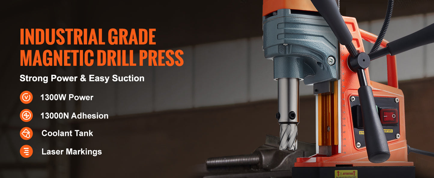 VEVOR Magnetic Drill,1300W 1.57" Boring Diameter,13000N Portable Electric Mag Drill Press w/Variable Speed, Drilling Machine
