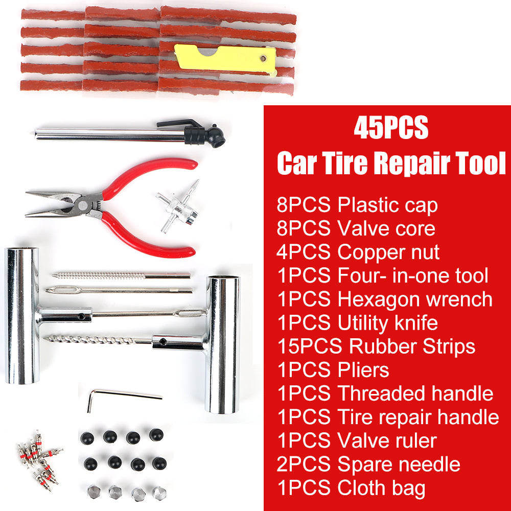 Auto Bike Tire Repair Car Tire Repair Tool Tyre Repair Kit Studding Tool Set 45 PCS Motorcycle Car Accessories Puncture Plug Set