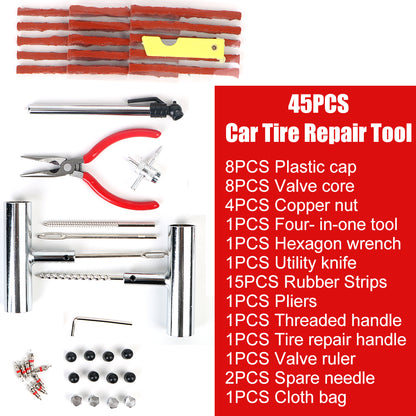 Auto Bike Tire Repair Car Tire Repair Tool Tyre Repair Kit Studding Tool Set 45 PCS Motorcycle Car Accessories Puncture Plug Set