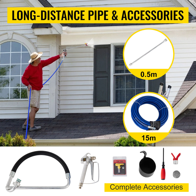 VEVOR Airless Spraying Machine Professional Ultra Silent Wall Paint Spray Gun 3000PSI-Pressure 2.5L/Minute-NoLoad Displacement