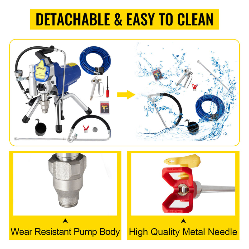 VEVOR Airless Spraying Machine Professional Ultra Silent Wall Paint Spray Gun 3000PSI-Pressure 2.5L/Minute-NoLoad Displacement